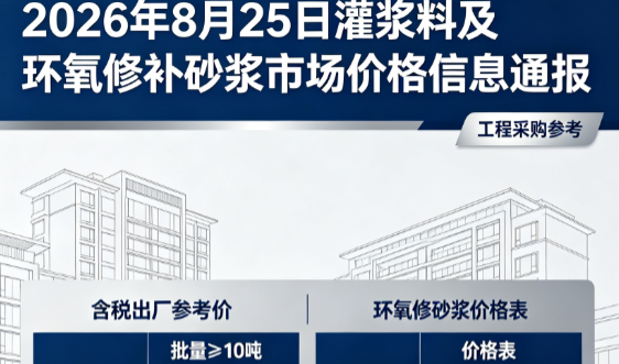 商洛2026年8月25日灌浆料及环氧修补砂浆市场价格信息通报